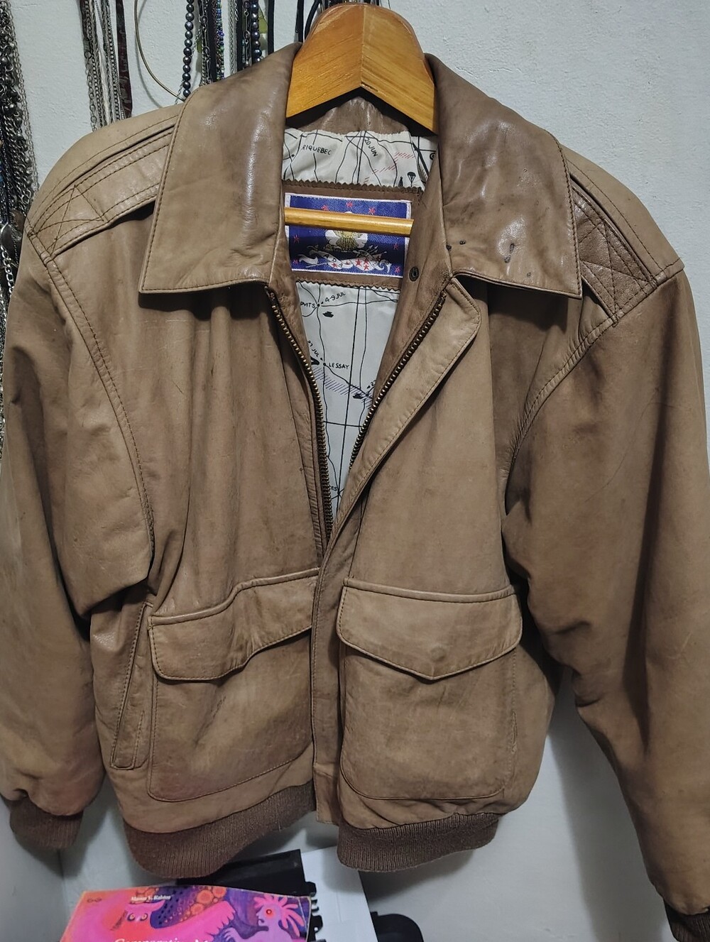 Men's M - Real Leather Tan Bomber Jacket